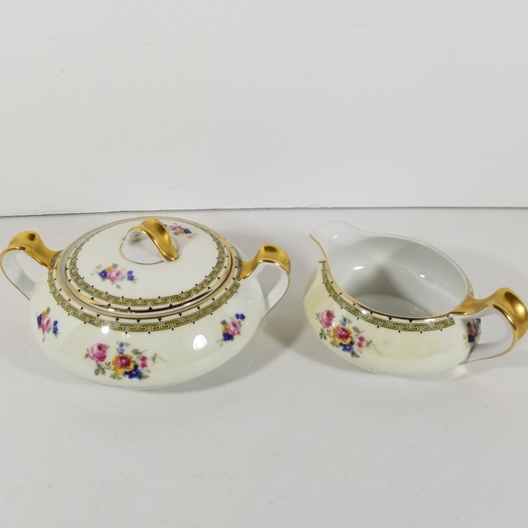 TK Thun Covered Sugar Bowl And Creamer Rosemary Czechoslovakia Vintage Floral - Picture 1 of 4